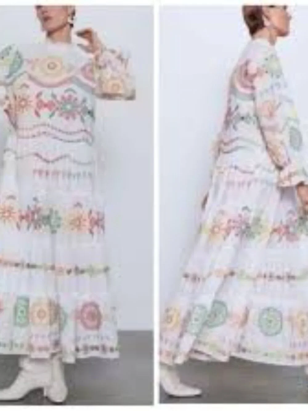 Zara Boho White Maxi Dress with Multicolor Embroidered Medallions Size XS